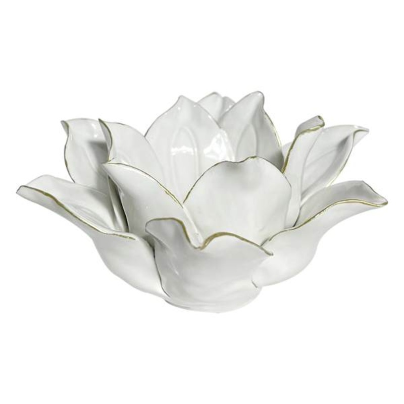 Tracey Boyd White Ceramic Flower Candle Holder, 5″