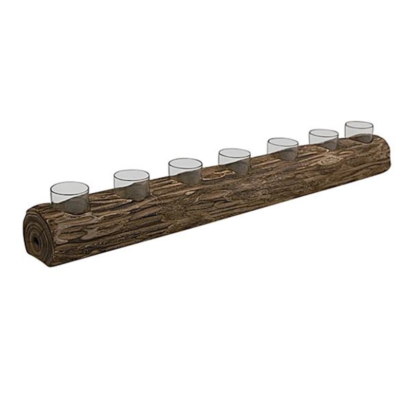 Ty Pennington 7-Cup Wood Log Tealight Candle Holder, 32″