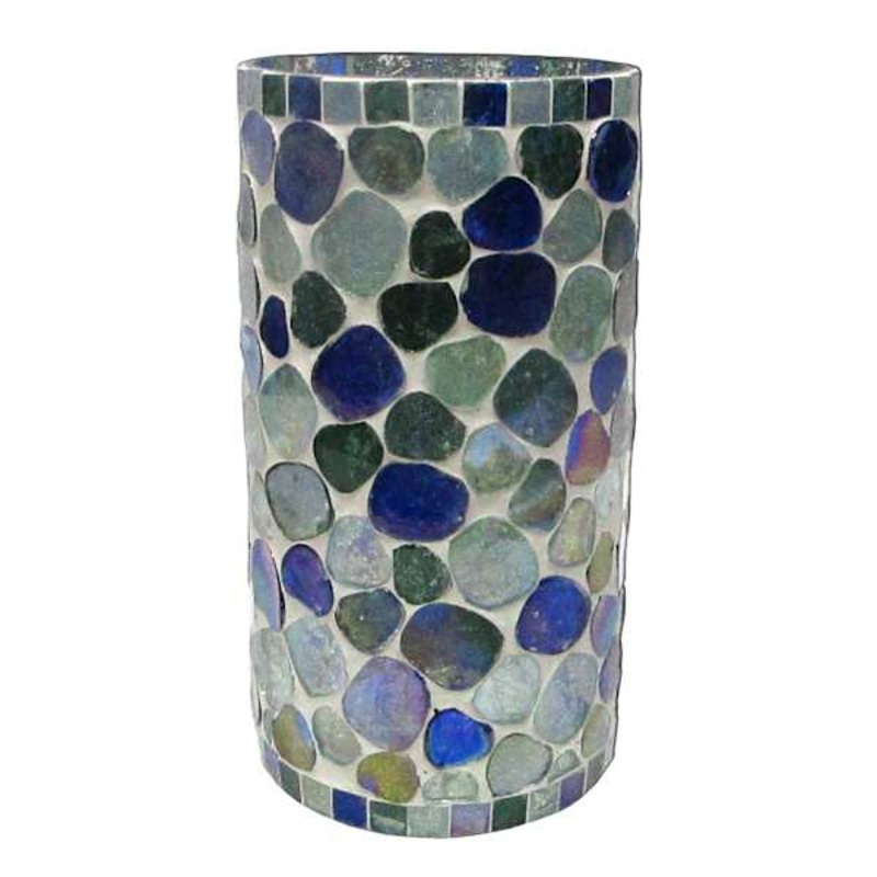 Ty Pennington Blue Pebble Mosaic Glass Vase, 8″