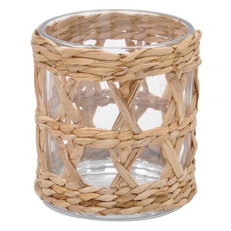 Ty Pennington Clear Glass Candle Holder in Wicker Sleeve, 3×4