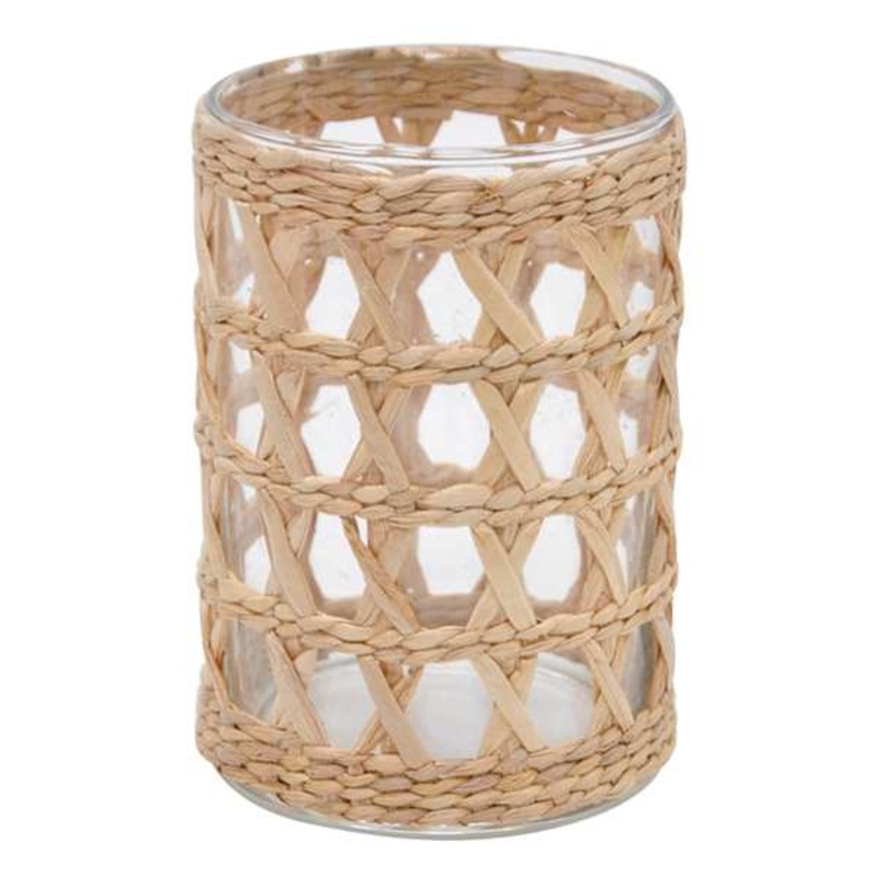 Ty Pennington Clear Glass Candle Holder in Wicker Sleeve, 4×6