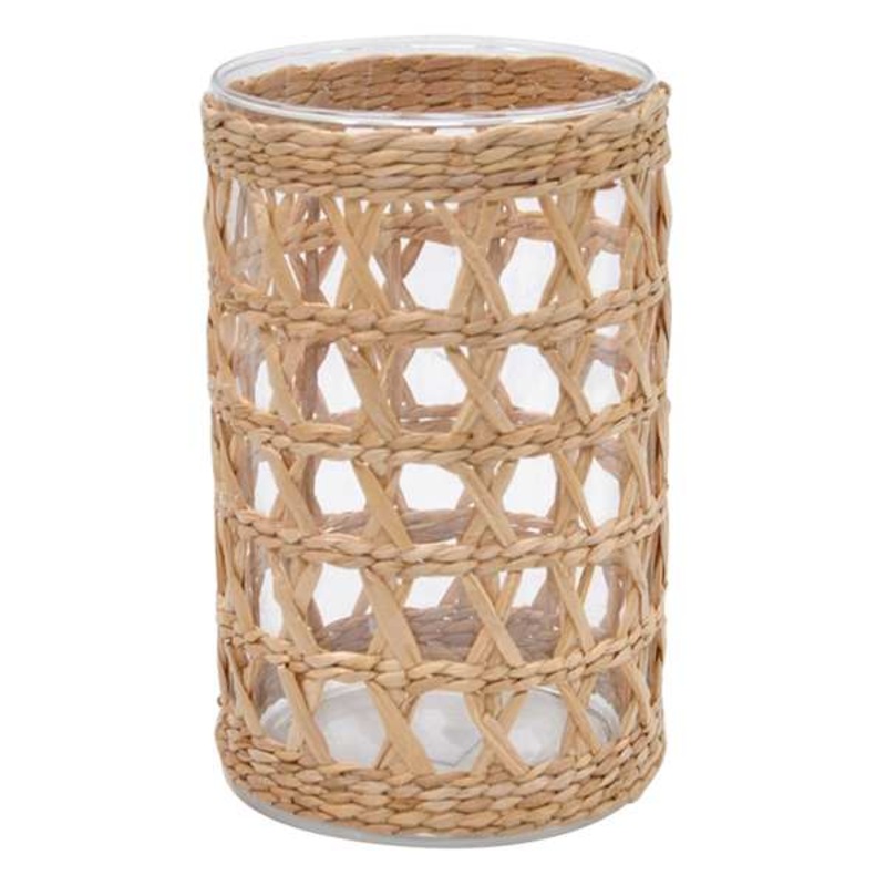Ty Pennington Clear Glass Candle Holder in Wicker Sleeve, 5×8