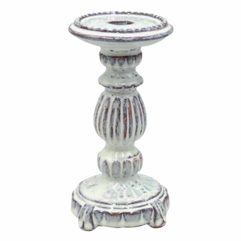 White Ceramic Candle Holder, 8″