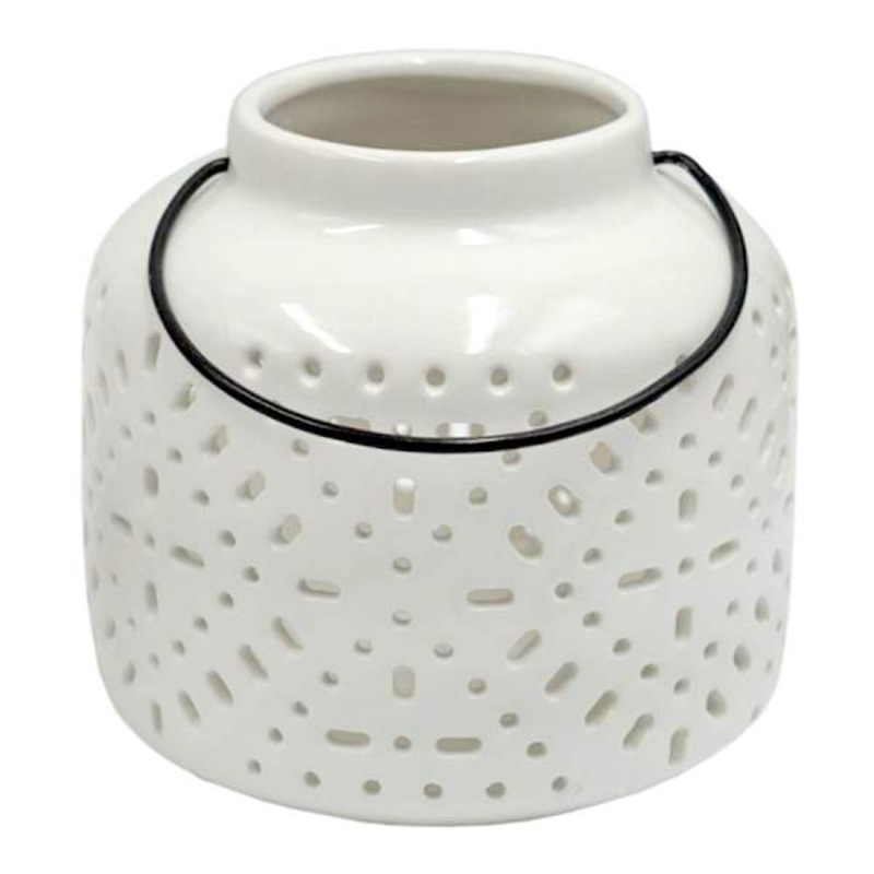 White Ceramic Cutout Lantern, 5″