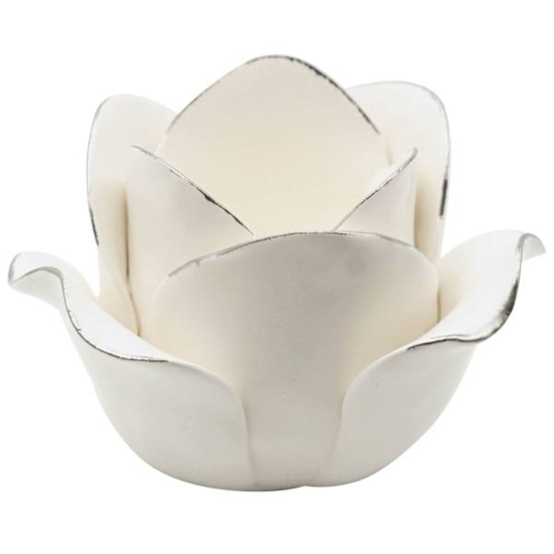 White Ceramic Rose Tealight Candle Holder, 3.5″
