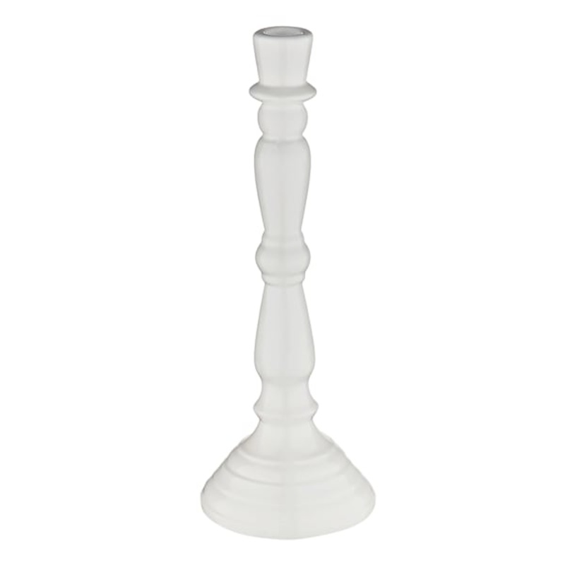 White Ceramic Taper Candle Holder, 13″