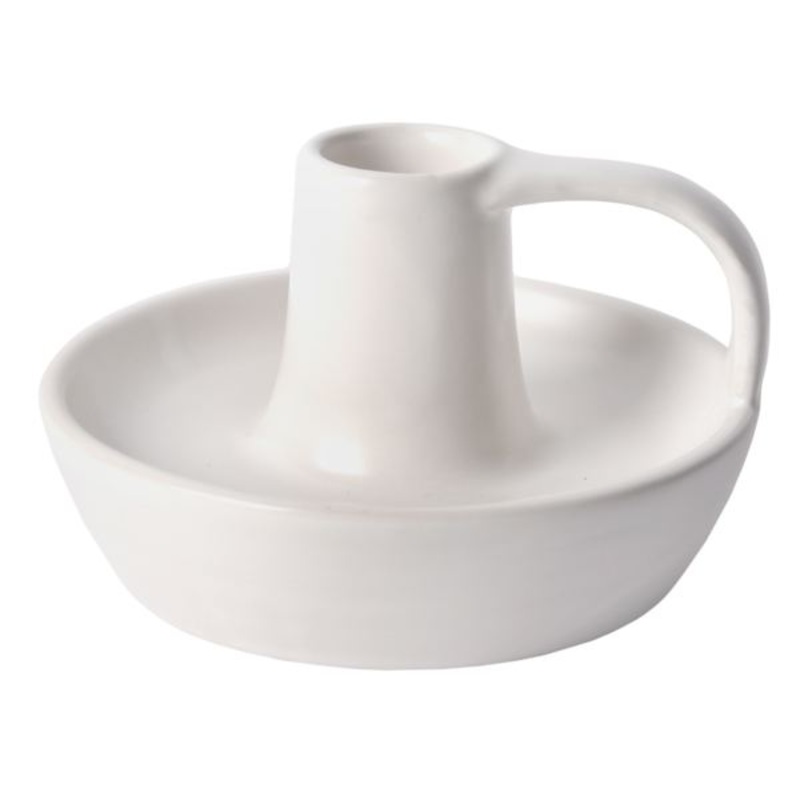 White Ceramic Taper Candle Holder, 2.6″