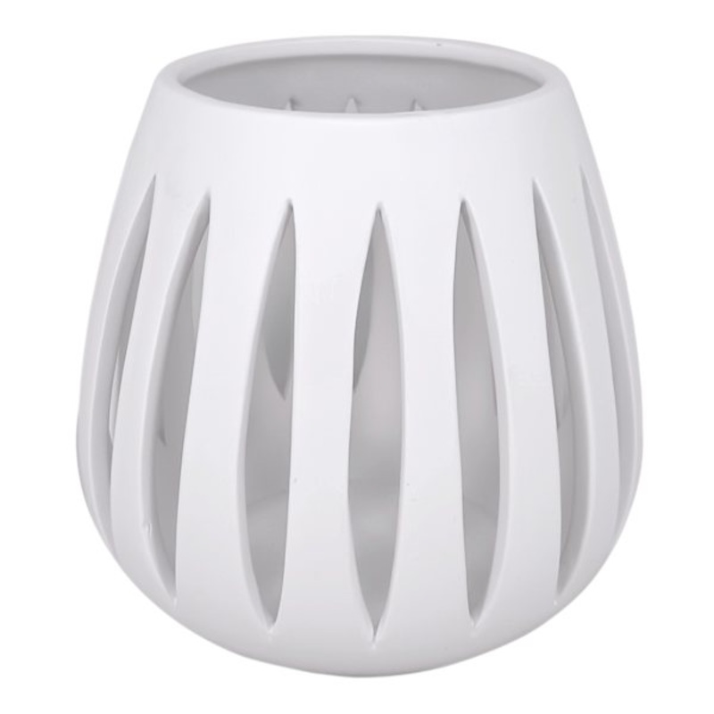 White Cutout Ceramic Vase, 6″