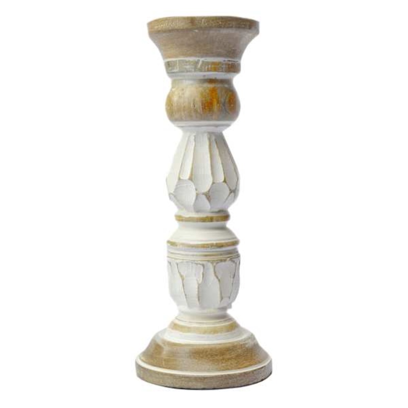 White Distressed Candle Holder, 11″