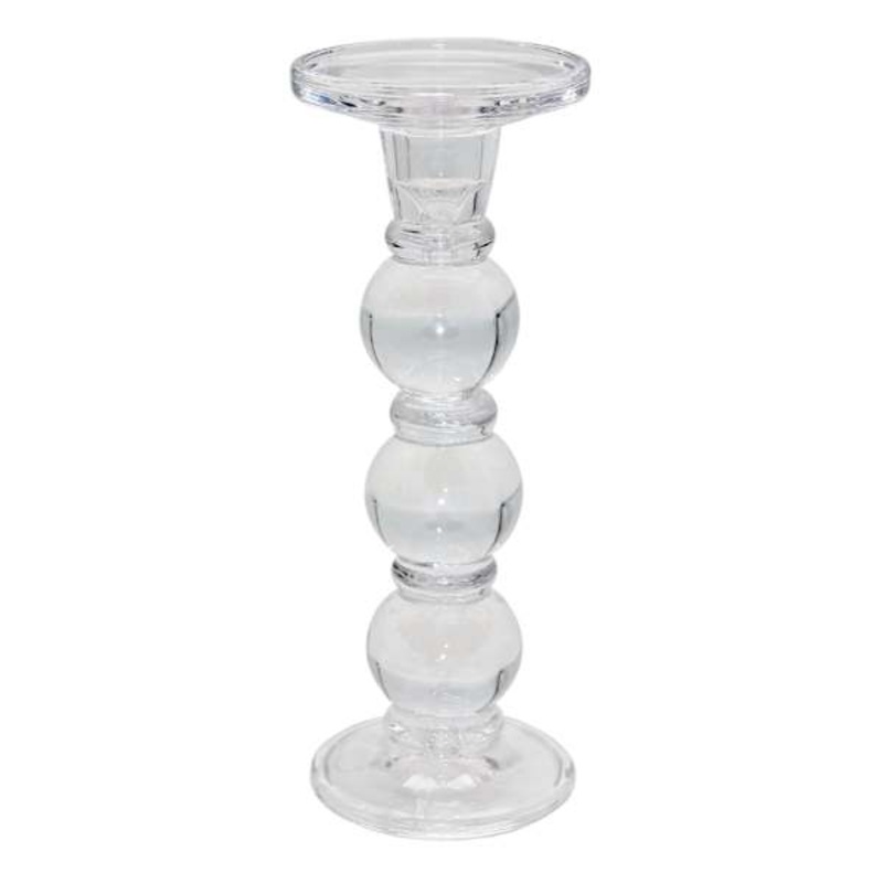 Glass Pillar Candle Holder, 9.5″
