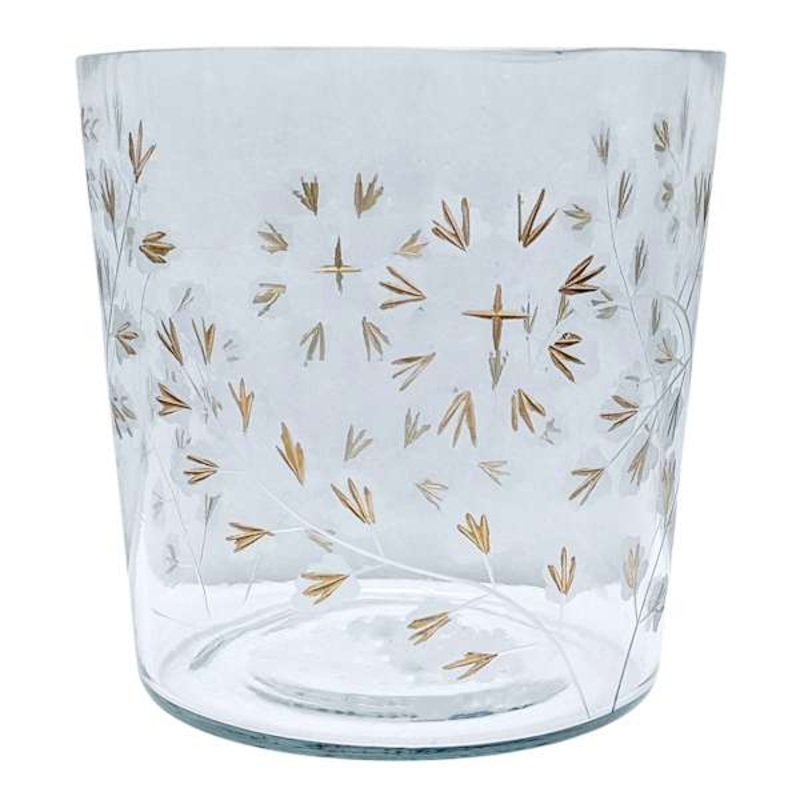 Gold Etched Clear Glass Hurricane, 6″