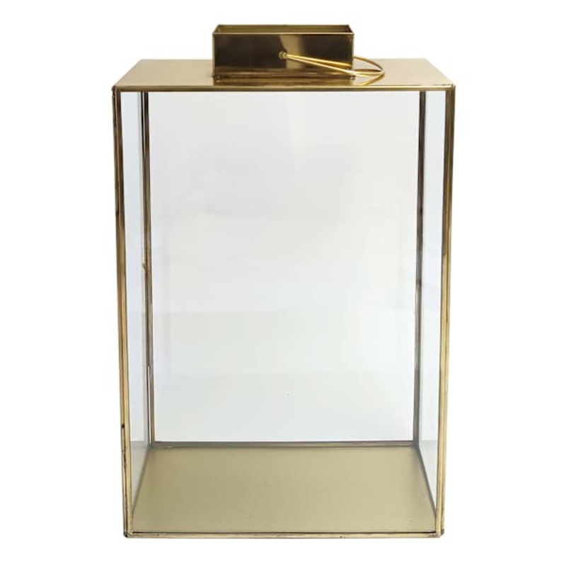 Gold Rectangle Lantern with Glass, 18″