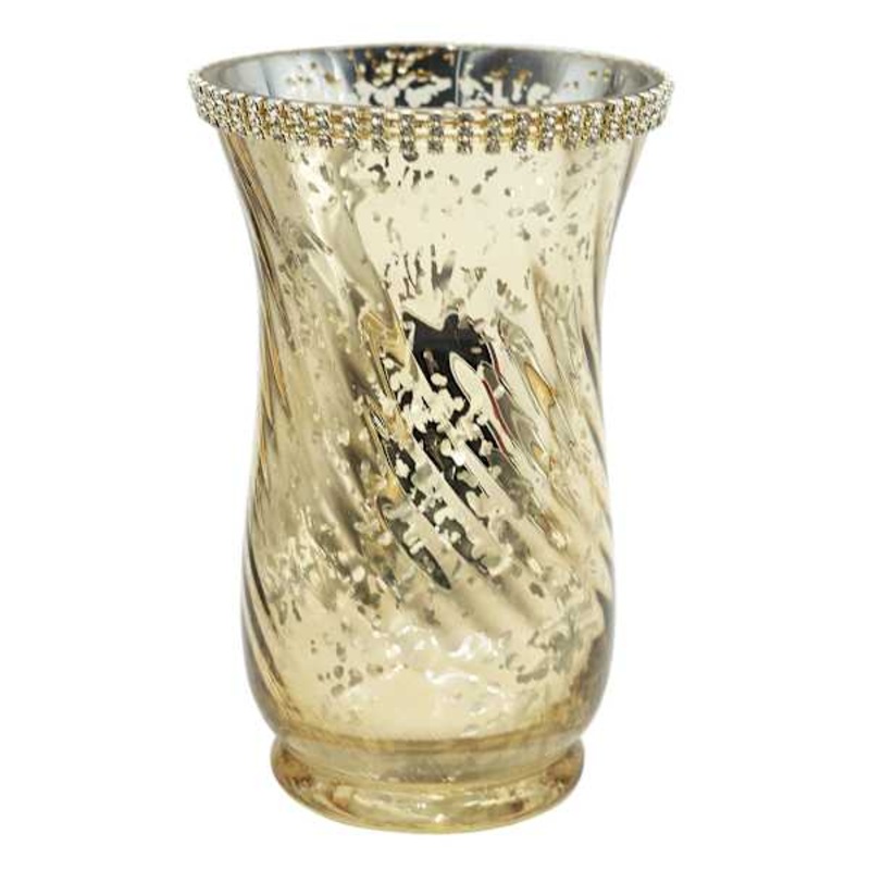 Gold Rhinestone Hurricane Candle Holder, 8″