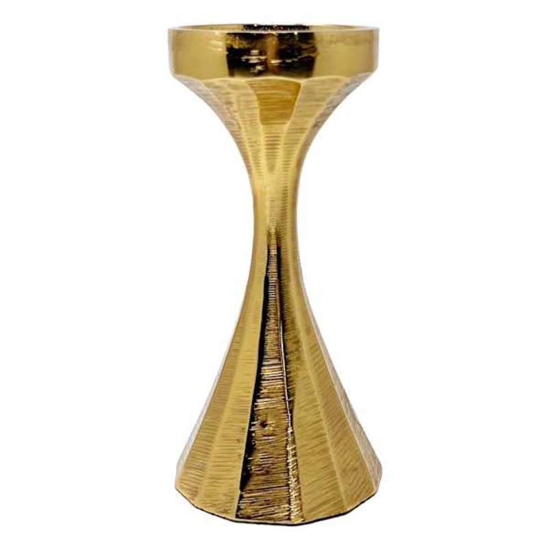 Gold Ribbed Candle Holder, 10″