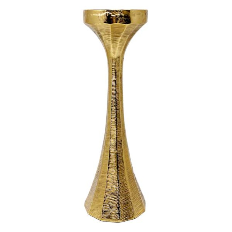 Gold Ribbed Candle Holder, 12″