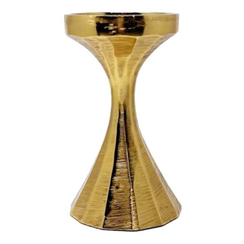 Gold Ribbed Candle Holder, 8.3″