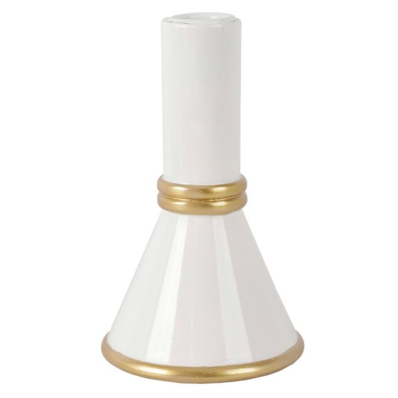 Grace Mitchel White & Gold Taper Candle Holder, 6″