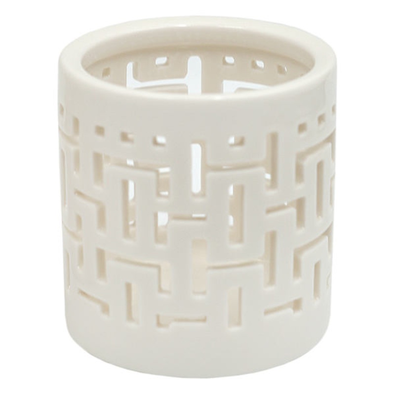 Grace Mitchell White Ceramic Cutout Tealight Candle Holder, 3″