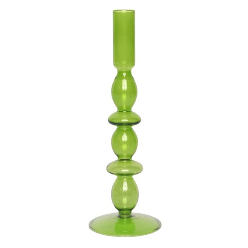 Green Bubble Glass Taper Candle Holder, 10″