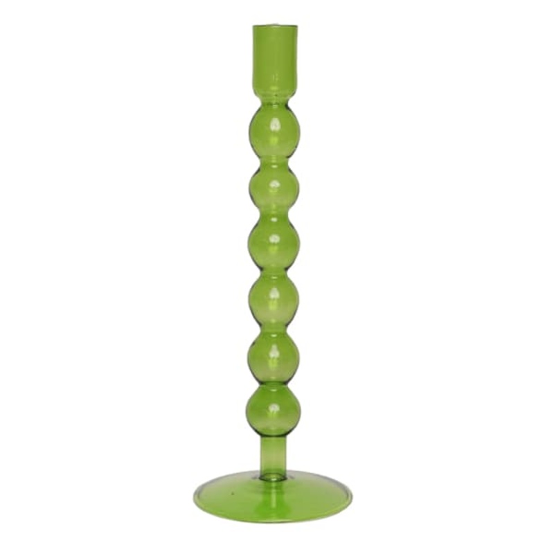 Green Bubble Glass Taper Candle Holder, 11″