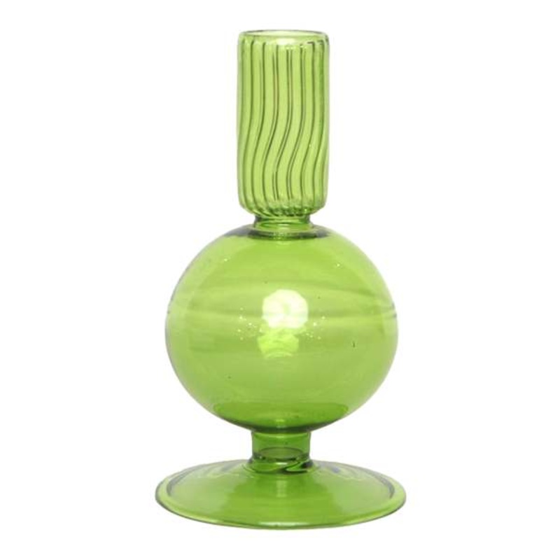Green Bubble Glass Taper Candle Holder, 6″