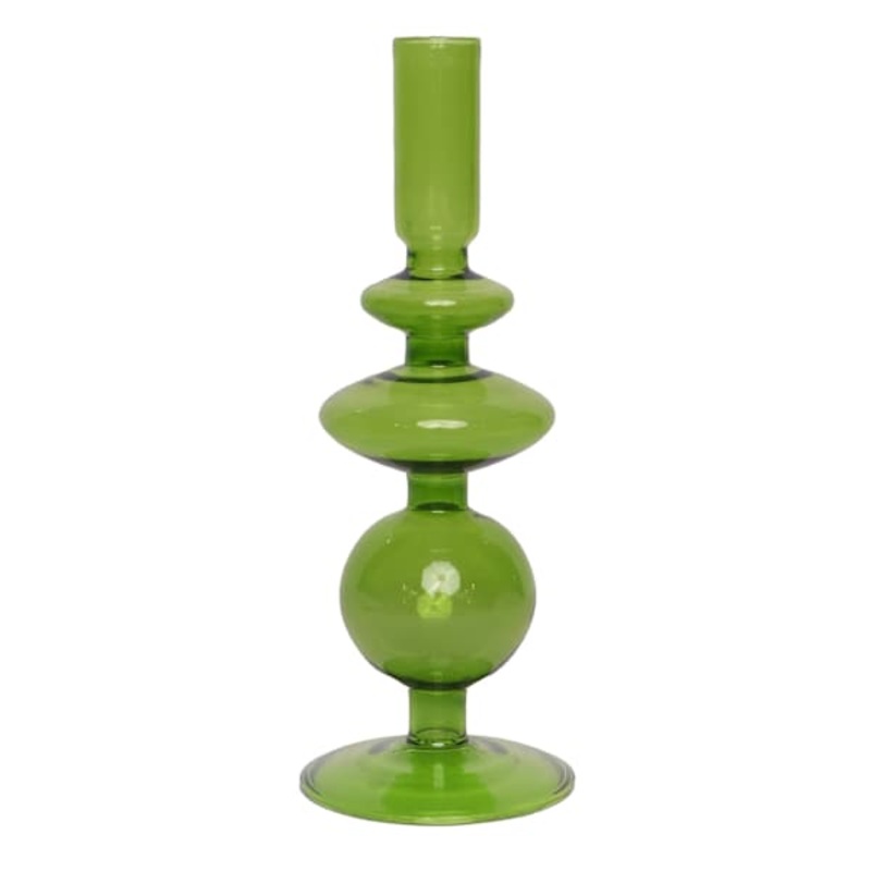 Green Bubble Glass Taper Candle Holder, 9″