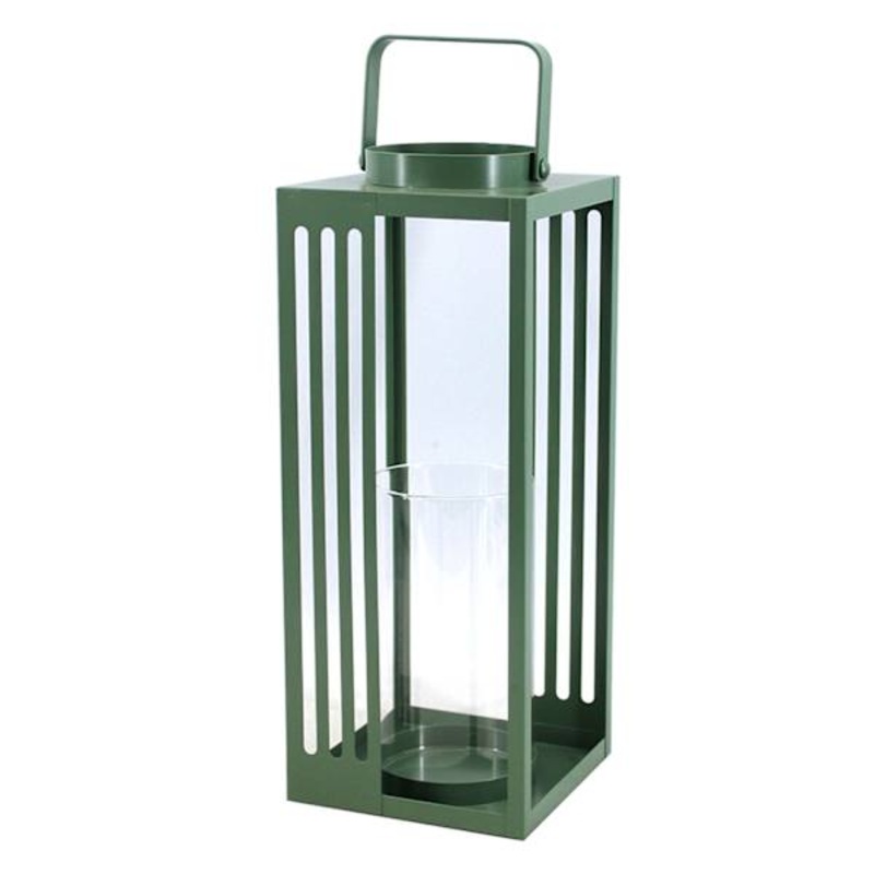 Green Metal Lantern with Handle, 12″