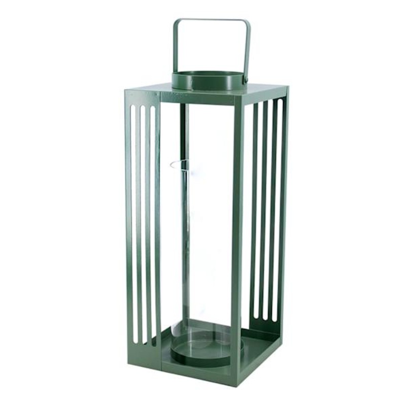 Green Metal Lantern with Handle, 17″