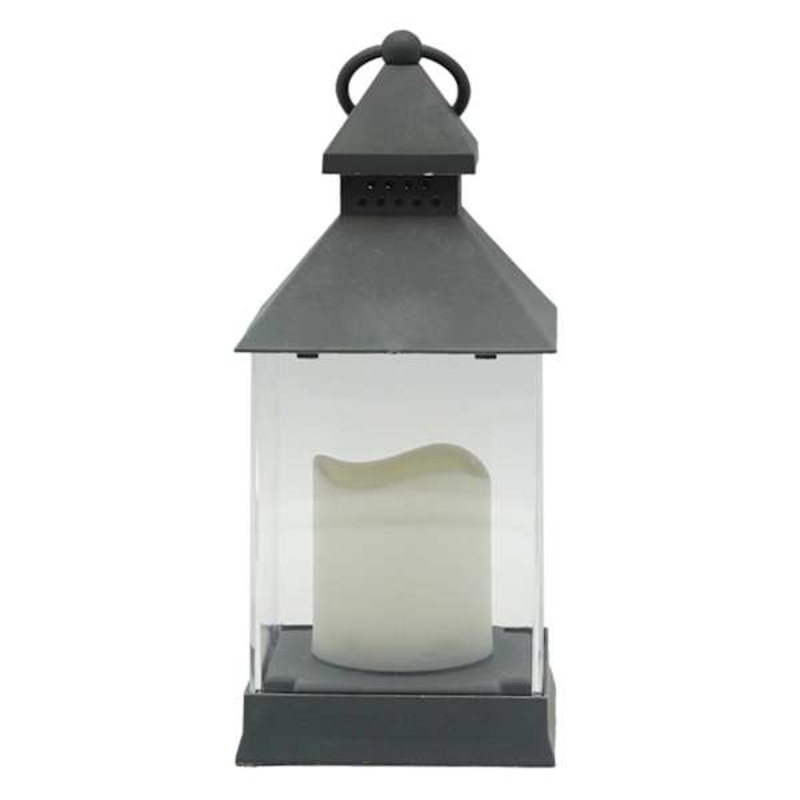 Grey LED Lantern with 6 Hour Timer, 10″