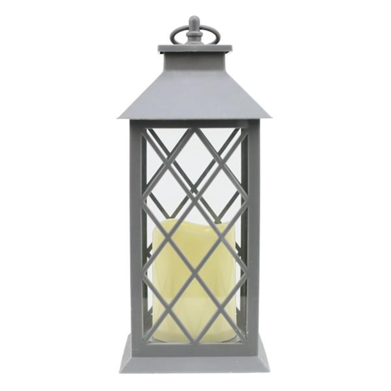 Grey LED Lantern with 6 Hour Timer, 12″