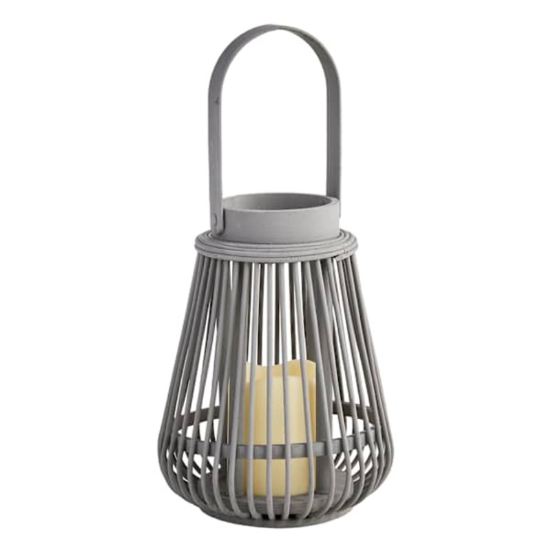 Grey LED Rattan Lantern, 7×9