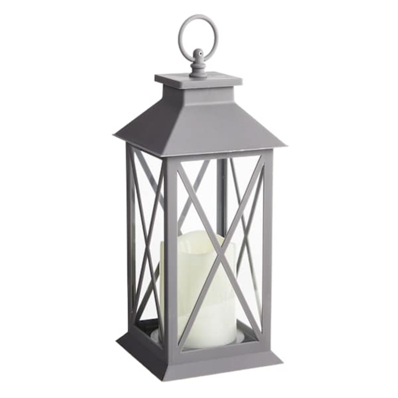 Grey LED X-Frame Lantern, 11″
