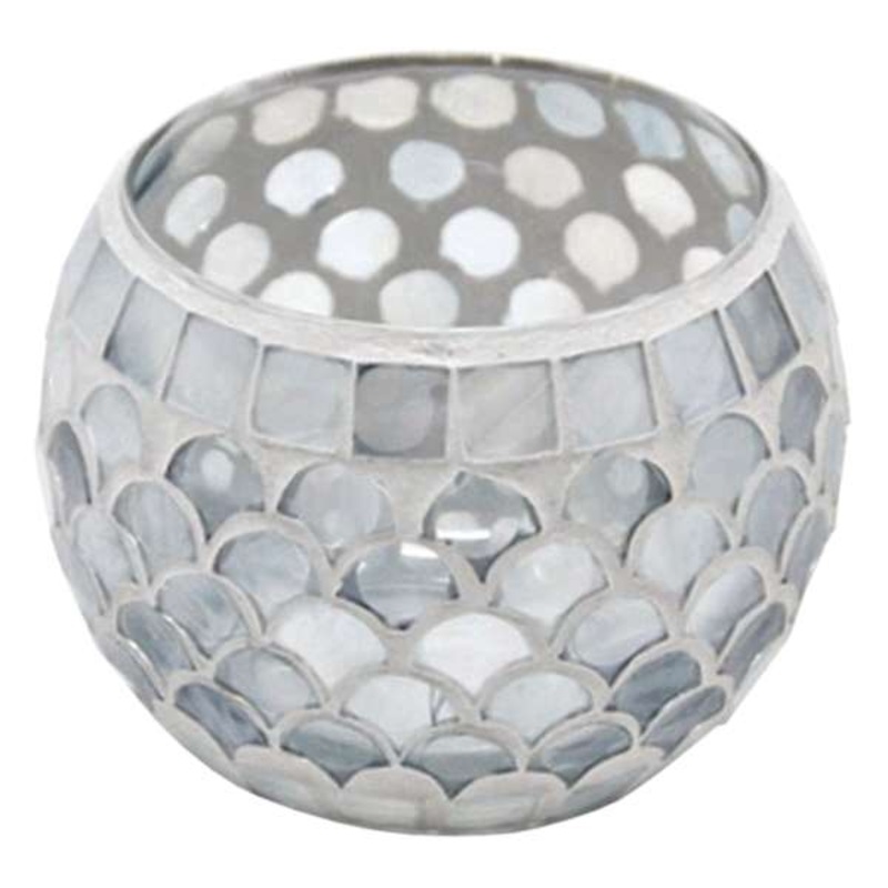 Grey Mosaic Tealight Candle Holder, 4″