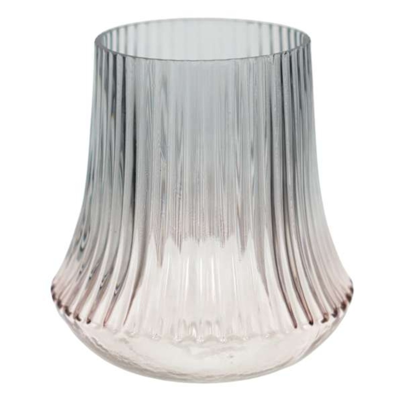 Grey Ombre Ribbed Glass Vase, 6″