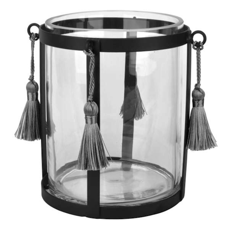 Grey Tassel Hurricane Candle Holder, 6″
