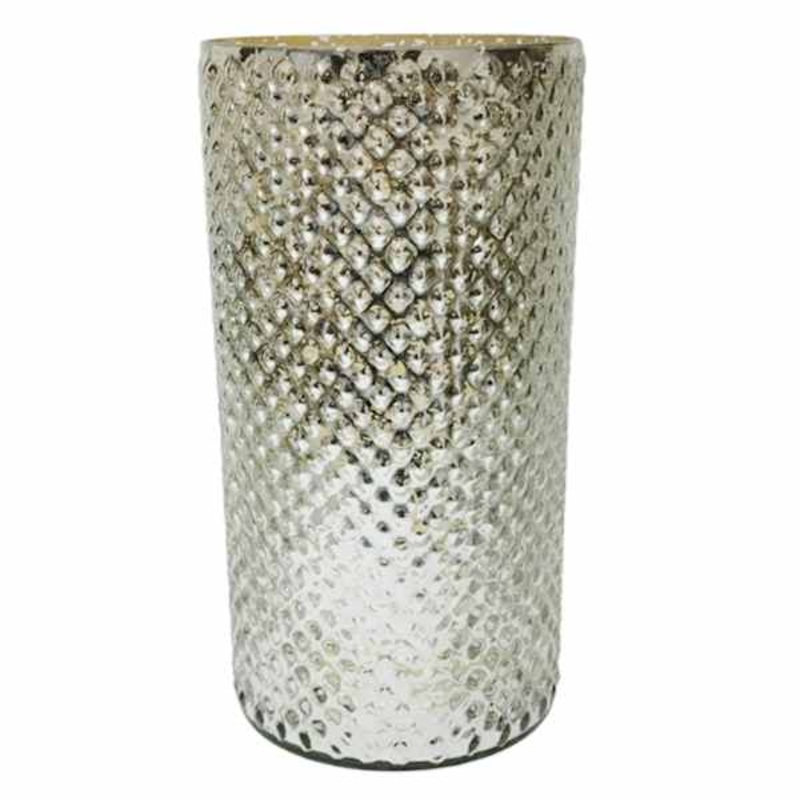 Grey Textured Mercury Glass Hurricane, 10″