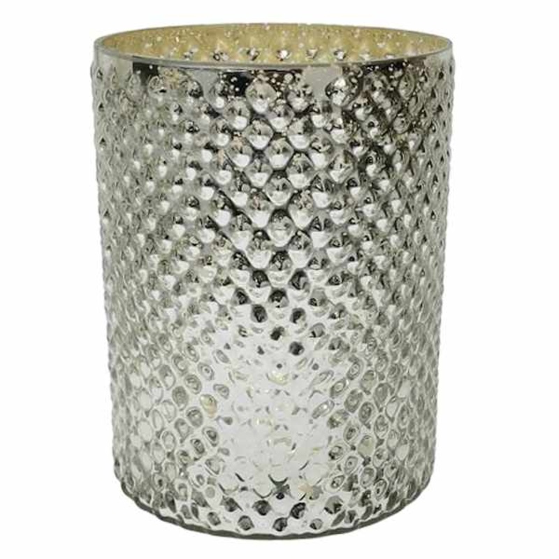 Grey Textured Mercury Glass Hurricane, 7″