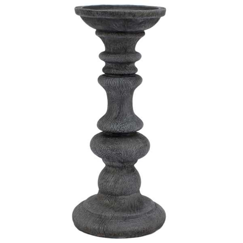 Grey Wood-Look Candle Holder, 9.6″