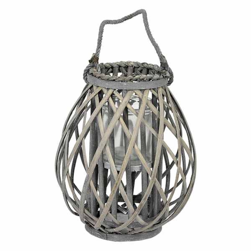 Grey Woven Wood Lantern, 14″