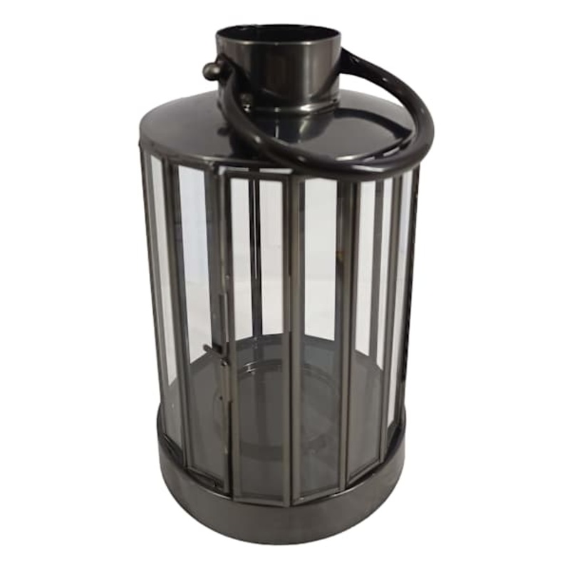 Gunmetal Lantern with Panel Glass, 10″