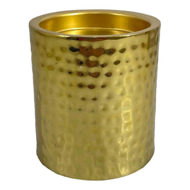 Hammered Gold Metal Pillar Candle Holder, 4″