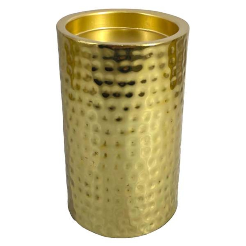 Hammered Gold Metal Pillar Candle Holder, 6″
