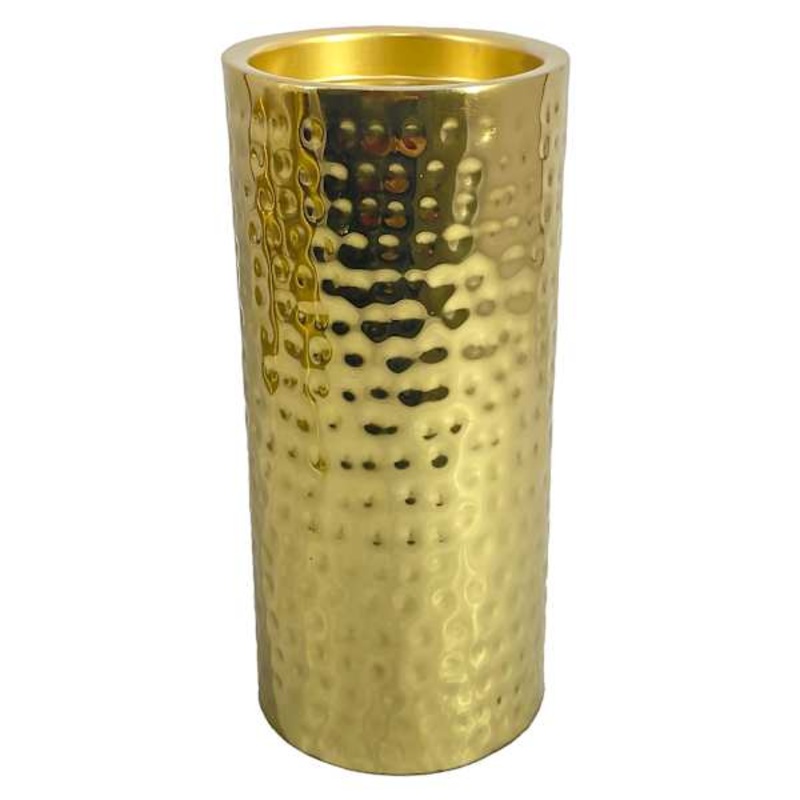Hammered Gold Metal Pillar Candle Holder, 8″