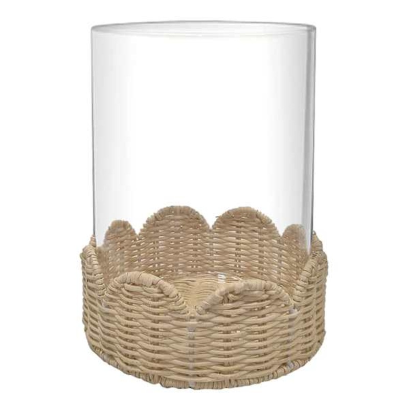 Hurricane with Scalloped Rattan Base, 8″