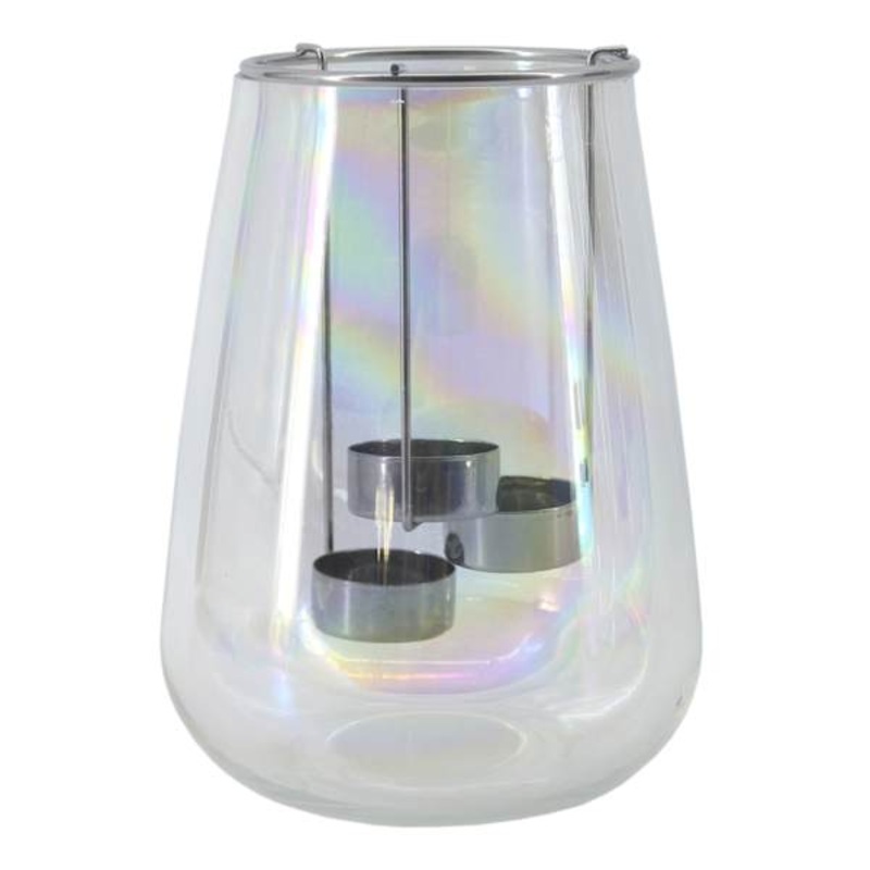 Iridescent Glass Lantern, 8″