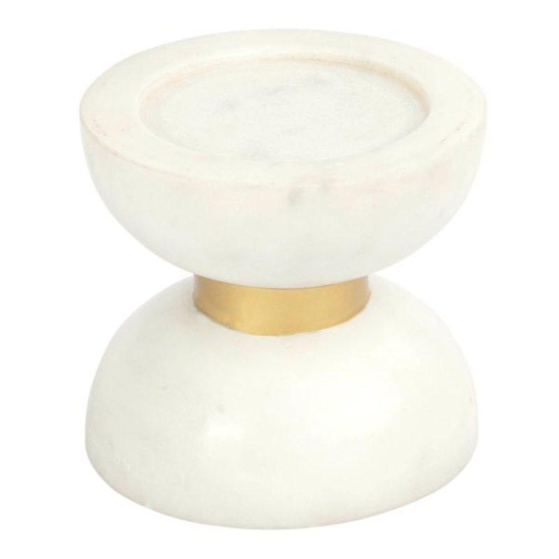 Marble with Gold Metal Ring Pillar Candle Holder, 4.5″