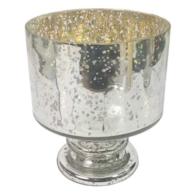 Mercury Glass Footed Hurricane, 7″