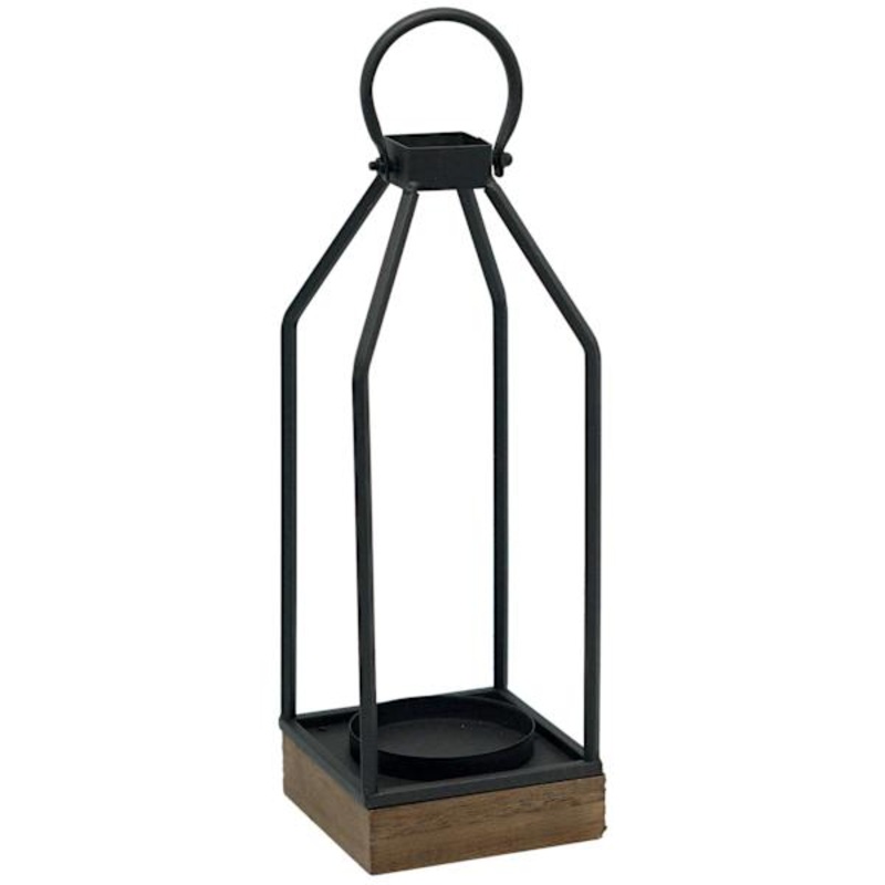 Metal Lantern with Wood Base, 13″