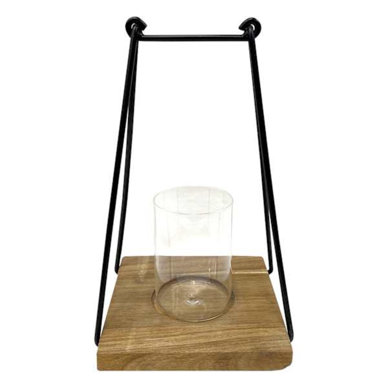 Metal & Wood Candle Holder, 10″
