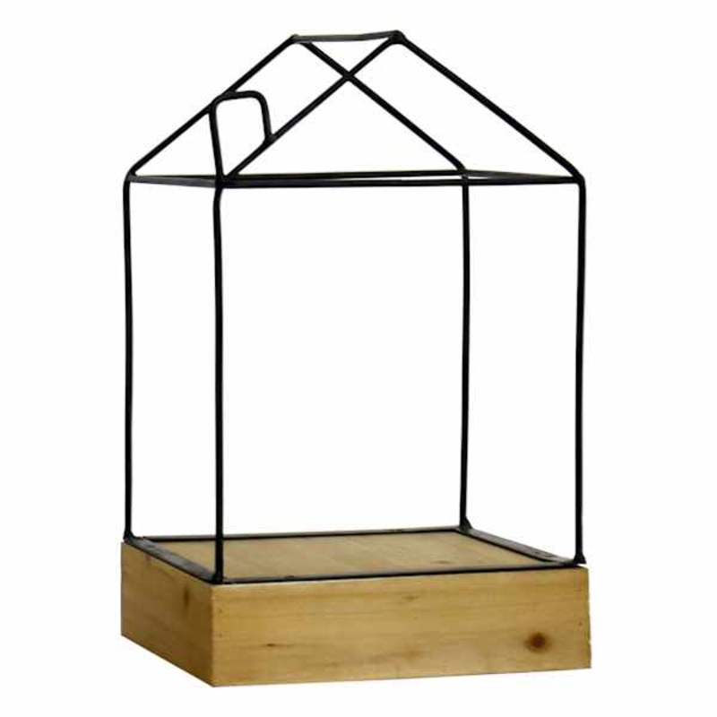 Metal Wood Open House Candle Holder, 12″